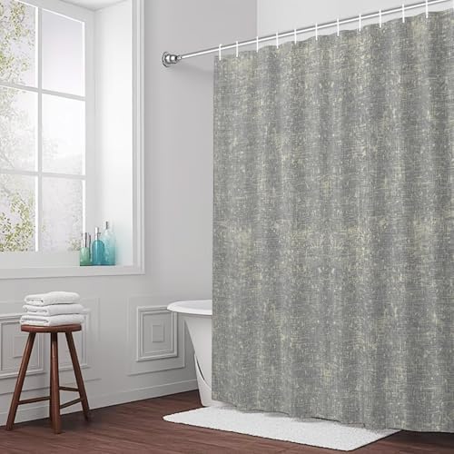 Gray Beige Linen Textured Shower Curtain 84 inches Extra Long Vintage