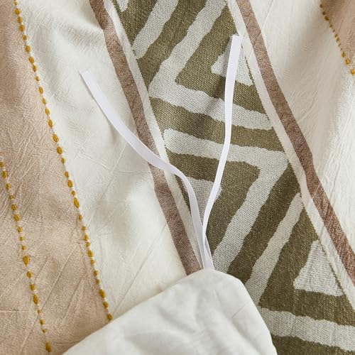 100% Cotton Tufted Duvet Cover Set Queen Size, Neutral Geometric