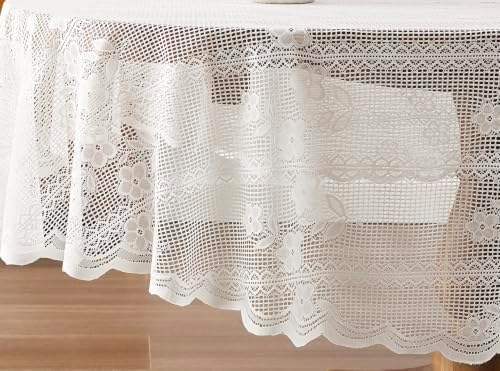 Warm Home Designs 90 Inch Ivory Crochet Tablecloth. SIT Ivory Round 90