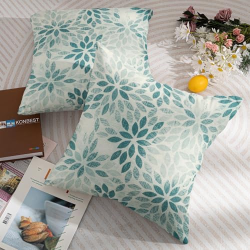 Teal Flower Pillow Covers 20x20 Set of 2 Summer Dahlia Floral Modern