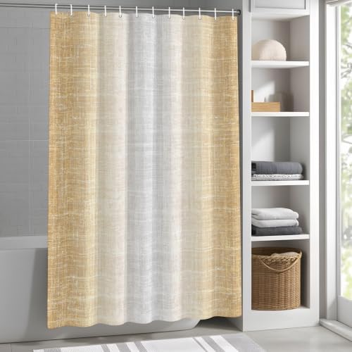 Sand Beige Ombre Shower Curtain Rustic Linen Texture Waterproof Fabric