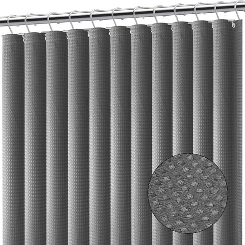 Clara Clark Grey Shower Curtain - Hotel Quality Waffle Fabric Bath
