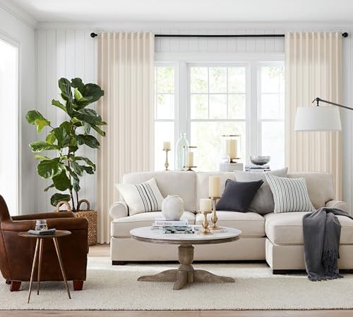 Jowels Cream Linen Curtains 63 Inch Long 2 Panels for Living Room