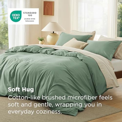 Bedsure Cal King Duvet Cover, Double Brushed Bedding Set, Sage Green