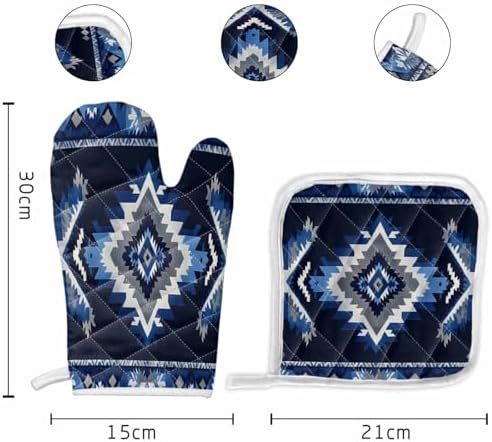 Quilted Cotton Terry Cloth Oven Mitt, Pot Holder Navy Blue Grey