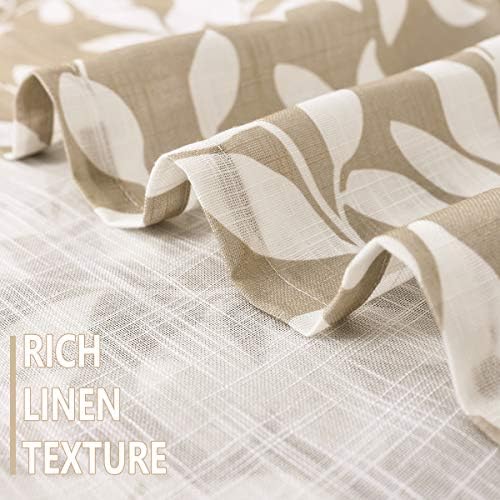 Leaf Print Semi Sheer Curtains 52x95" Taupe White Bedroom Window