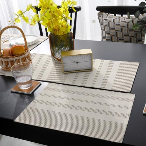 Beige Stripes Table Mats Set of 6 with Table Runner 90 Inches