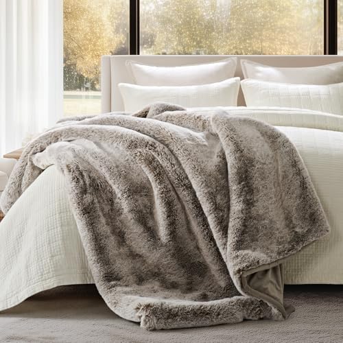 EVERGRACEHOME Luxury Soft Faux Chinchilla Fur Throw Blanket 60”x80”