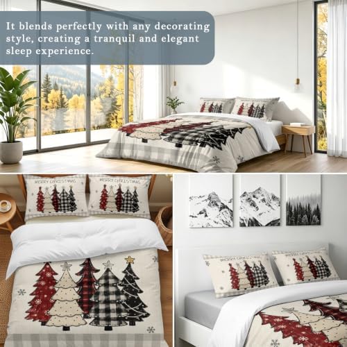 Merry Christmas Duvet Cover Set 3 Pieces with Zipper Closure, Xmas