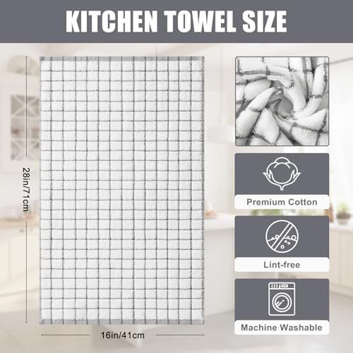 Homaxy Premium Kitchen Towels(16”x 28”, 4 Pack), Check Design, Grey