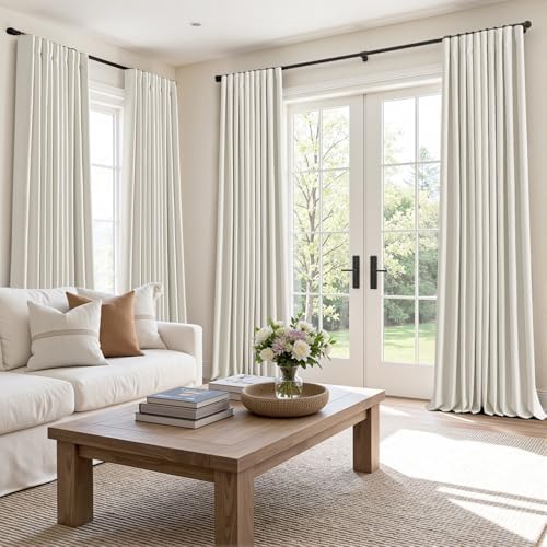 MIULEE 100% Blackout Back Tab Pleat Linen Curtains 50" Wx96 L,Ivory