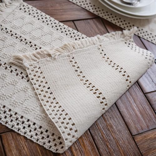 Macrame Table Runner Cream Beige Boho Table Runners with Tassels