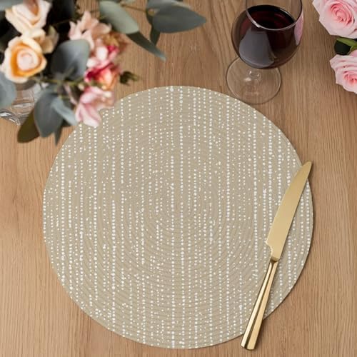 Neutral White Spot Round Braided Placemats Set of Set of 8 Heat