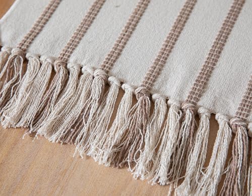 Caflife Boho Table Runner 60 Inchs Long Taupe and Beige, Cotton and