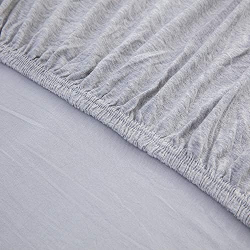 LIFETOWN Jersey Knit Cotton Fitted Sheet Queen Size Light Grey Fitted