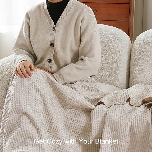 100% Egyptian Cotton Waffle Weave Blanket Full Size for Bed, 320 GSM