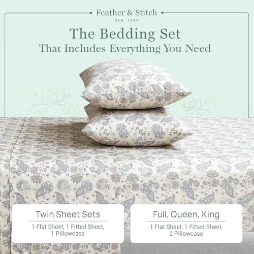 Feather & Stitch 100% Cotton Percale 300 Thread Count Twin 3 Pc Sheet