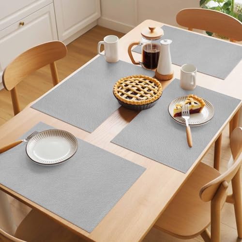 Placemats Set of 8 Grey Leather Texture Place Mats for Dining Table