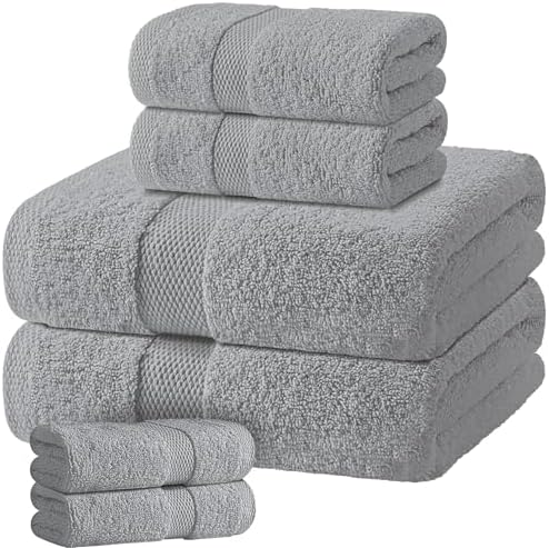 Wealuxe Light Gray Bath Towel Set of 6 - Extra Absorbent 100% Cotton