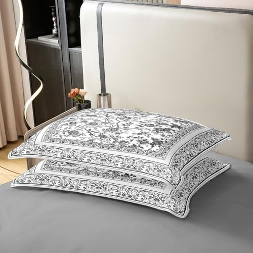 jejeloiu Floral Duvet Cover 100% Cotton Queen Size Gray Flowers