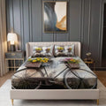 Fitted Sheet 3 Pieces Twin XL Size Retro Street Photography Bicycle