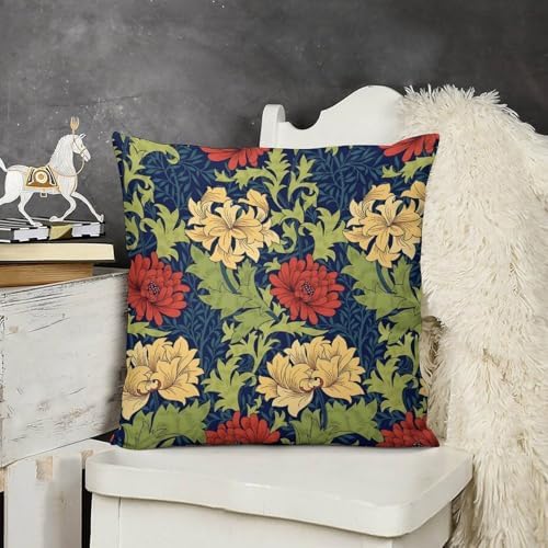 Boho William Morris Pillow Covers 18x18 Inch Set of 2, Red Yellow