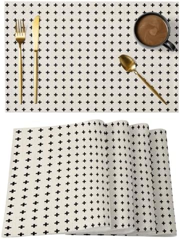 Round Placemats Set of 12 Minimalist Plus Sign Place Mats Rustic Cream