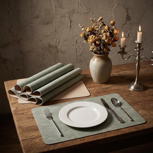 Set of 6 Leather Placemats-12 X 17" Wipeable Placemats Waterproof Heat