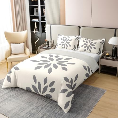 jejeloiu Farmhouse Modern Geometric Floral Duvet Cover 100% Cotton