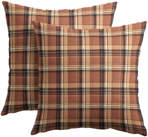Christmas Plaid Pillow Covers 22x22 Set of 2 Burnt Orange Highly