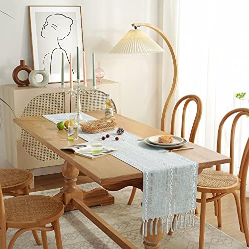 Chassic Rustic Farmhouse Style Linen Table Runner, Boho Handmade