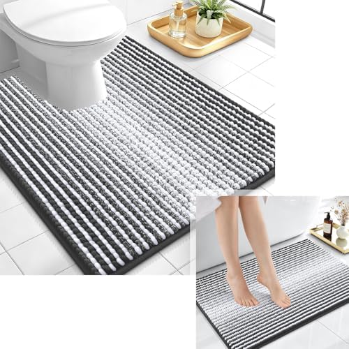 OLANLY Striped Chenille Bath Rug and Toilet Rug U-Shaped, Size 24x16