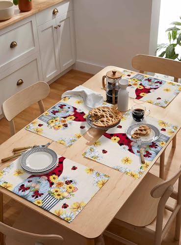 Placemats Set of 8, Beige Gnomes Daisy Woven Placemat, Linen Place