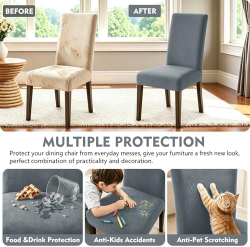 YEMYHOM Real Velvet Dining Chair Covers Set of 4, Stretch Parsons