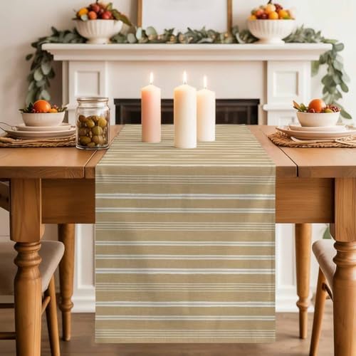 Beige Striped 72 Inch Table Runner, Modern Farmhouse Art Stripes