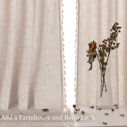 Oatmeal Beige Boho Curtains 84 Inches Long for Bedroom 2 Panels Chic
