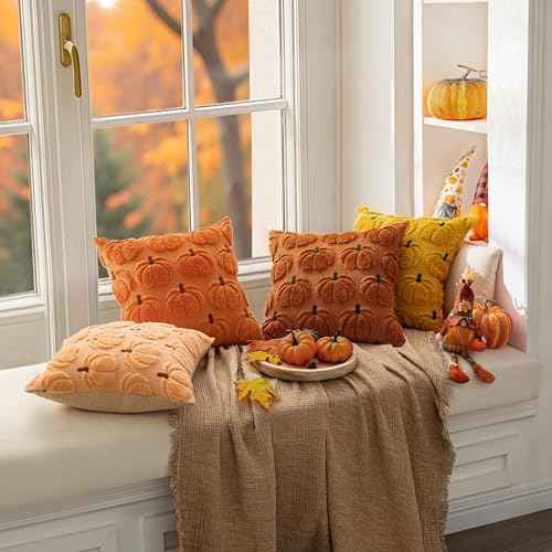 MIULEE Fall Pumpkin Pillow Covers, Rust Green, 18x18
