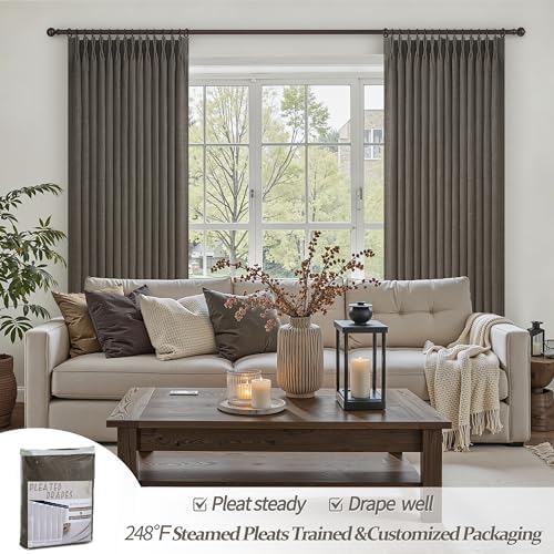 Blackout Dual Layer Linen Bedroom Curtains 84 Inches Long 2 Panels