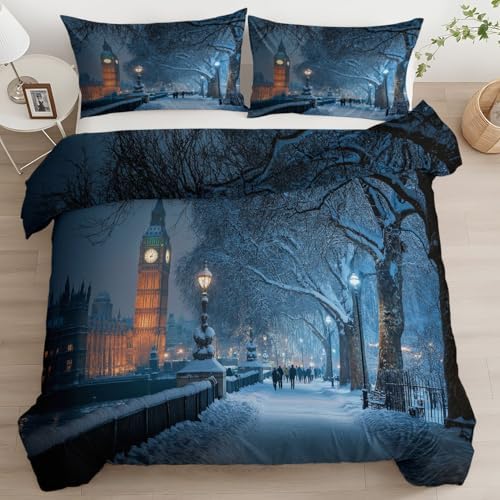 King Duvet Cover Set Big Ben in Landscape Park Soft Microfiber