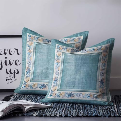 20x20 Pillow Covers Set of 2, Teal Green Coastal Throw Pillow Covers