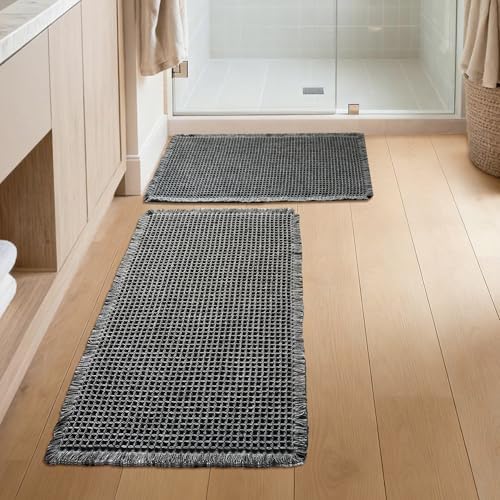 Bathroom Rugs Sets 2 Piece - Waffle Bath Mat Non Slip, Washable