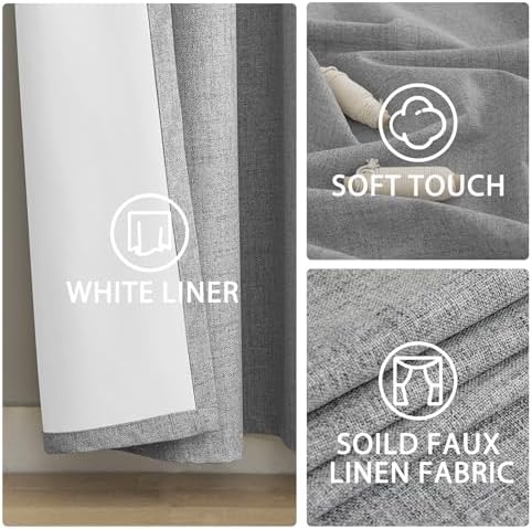 Yakamok Dove Grey Linen Textured Curtains 63 Inches Long for Living
