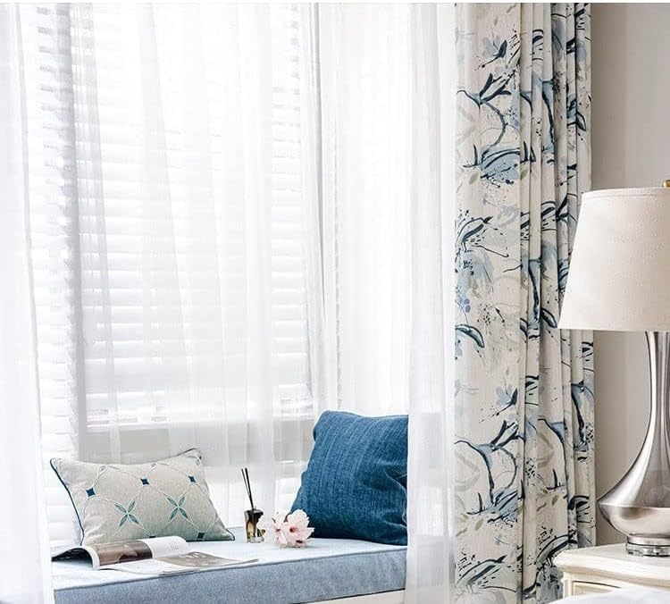 White Pinch Pleated Linen Curtains 84 Inch Length 1 Panel for Living