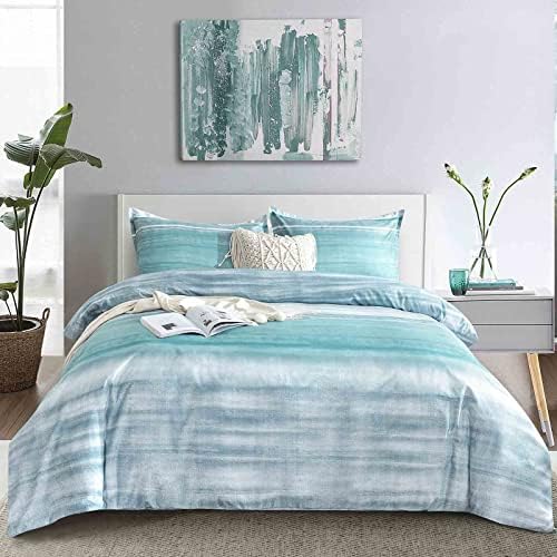 Faincy 7 Pcs King Size Comforter Set with Sheets, Blue, Grey and Teal