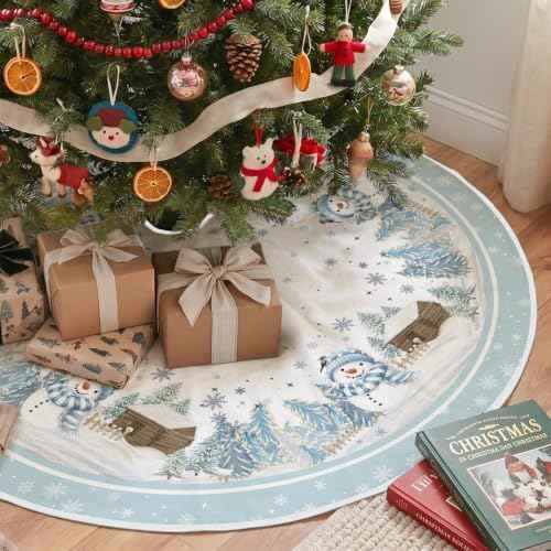AVOIN colorlife 48 Inch Snowflake Snowman Tree Skirt