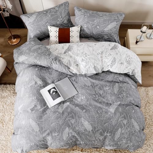 OAITE Queen Duvet Cover Set 3pcs 100% Cotton Grey Forest