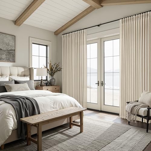 Floor to Ceiling Light Flax Linen Curtains 120 Inches Long 2 Panels