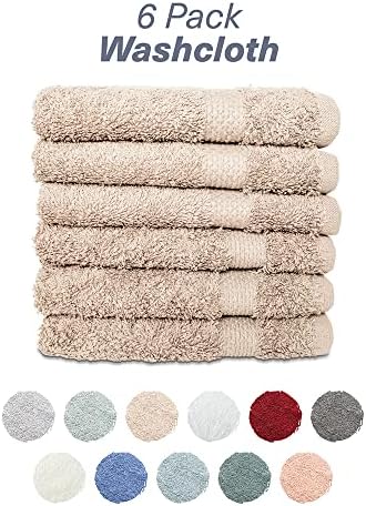 Hencely Premium 6-Pack Washcloths 12x12 Inches Soft Turkish Cotton