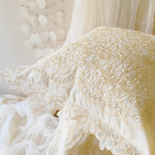 Floral Beaded Throw Pillow Cover Embroidery French Style Pillowcase