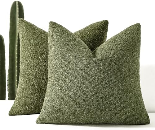 22x22 Boucle Throw Pillow Covers, Set of 2, Olive